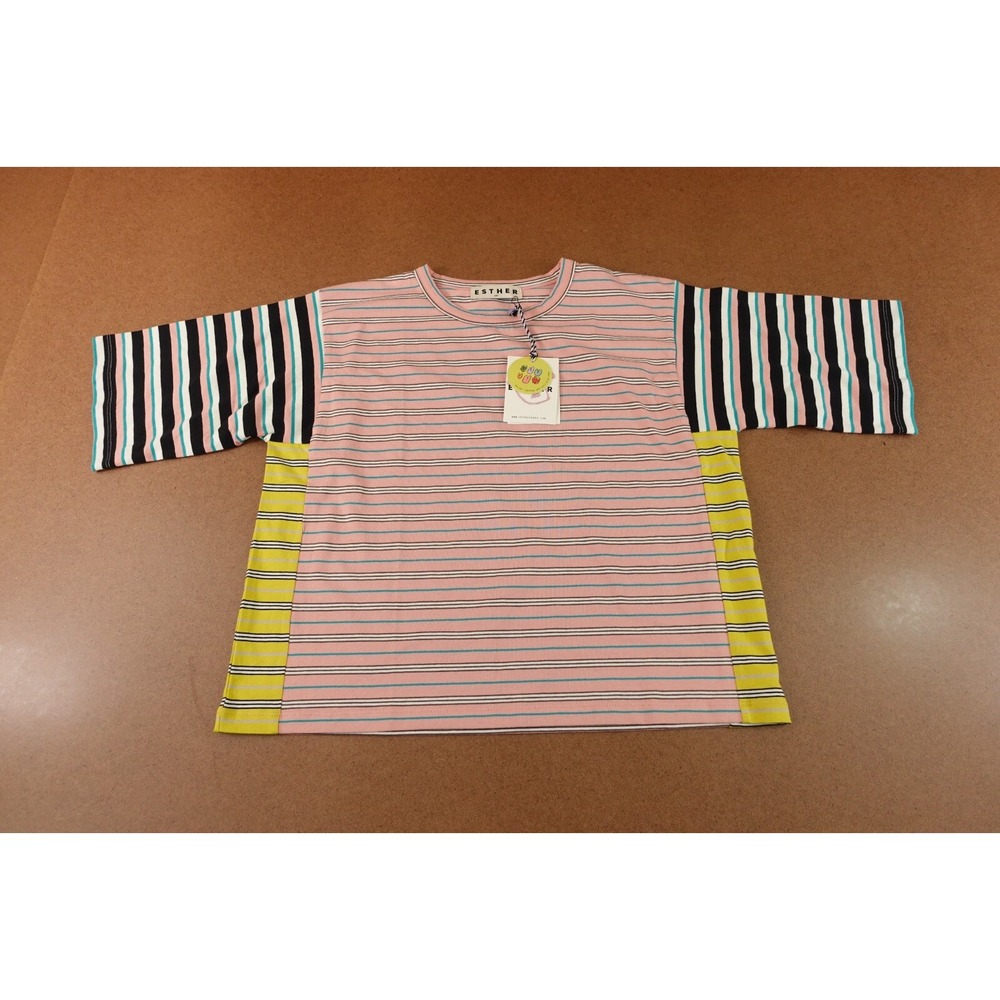 Esther Girls Size 14 Colorful Striped Short Sleeve Junya Oversized T-Shirt NWT